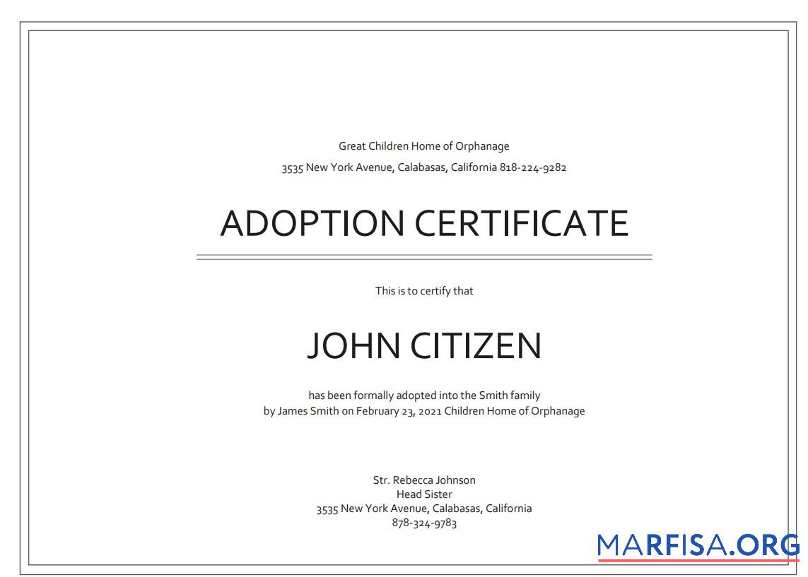 Blank USA Adoption Certificate template